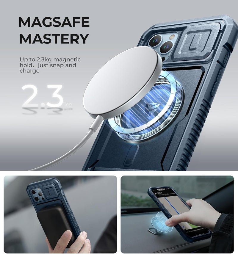 Dexnor for iPhone 13 Pro Max Case with Camera Cover, Compatible with MagSafe, Built-in Screen Protector, Heavy-Duty Shockproof Full-Body Rugged Protective Magnetic Cover with Kickstand, Blue - Image 4